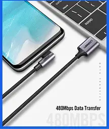 Кабель UGREEN USB-A to Angled USB-C Huawei SuperCharge Cable 2m Dark Gray (60776) - мініатюра 4