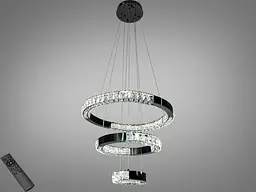 Підвісна LED люстра Diasha 7968/600+400+200BHR хром із трьома кришталевими кільцями та пультом - мініатюра 2