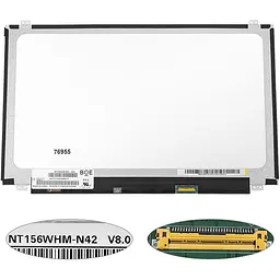 Матриця 15.6 NT156WHM-N42 1366х768, 30pineDP, LED, SLIM вертикальні вушки, матова, роз'єм праворуч знизу для ноутбука
