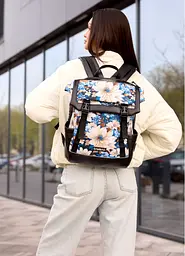 Жіночий рюкзак Sambag Aura чорний з принтом "blue flowers" 39 х 29 х 13 см (24551722) - мініатюра 2