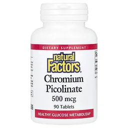 Піколінат хрому Natural Factors Chromium Picolinate 500 mcg, 90 таблеток для контролю цукру та апетиту