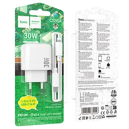 МЗП Hoco CS55A Surplus PD30W+QC3.0 (1USB-A/1C) + кабель Type-C to Lightning White - мініатюра 2
