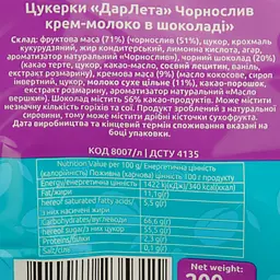 Цукерки Сладкий мир Дари Літа Чорнослив крем-молоко шоколаді, 200 г (581567) - мініатюра 4