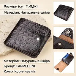 Практичне портмоне для чоловіків у два складення з натуральної фактурної шкіри з тисненням під крокодила Canpellini 21578 коричневе - мініатюра 2