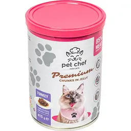 Вологий корм для дорослих котів Pet Chef Шматочки в желе з індичкою 415 г - мініатюра 2