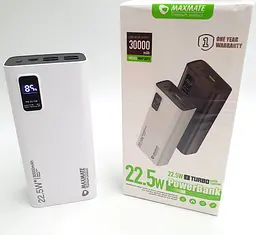 Потужний Повербанк Power Bank із швидкою зарядкою 30000mAh 4 USB /Type-C PD/QC 5A/22.5W Maxmate MMP30PD - мініатюра 1