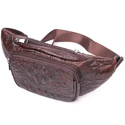 Модна поясна сумка з натуральної шкіри з фактурою під крокодила 21298 Vintage коричнева - мініатюра 1