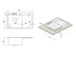 Кухонна мийка Nett ( NS-7848 L) з нержавіючої сталі 1мм - матова - мініатюра 2