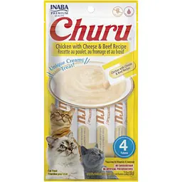 Ласощі для котів Inaba Churu вершковий мус в стіках, курка з сиром/яловичина 4 шт. x 14 г