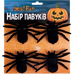 Набір Yes! Fun Halloween Павуки оксамитові, 4 шт., чорні (973683) - мініатюра 2