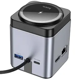 Хаб з бездротовим зарядним Hoco HB49 Effortless 9-in-1 100W Metal gray - мініатюра 5