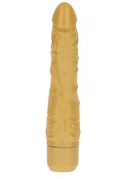 Вібратор Get Real Gold Dicker Slim Vibrator на батарейках, 16х4.7 см золотистий - мініатюра 3
