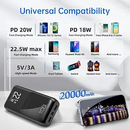 Портативний зарядний пристрій 10000 mAh-20000 mAh 22,5 Вт PD & QC 3.0 швидка зарядка 3 виходи 2 входи - мініатюра 5