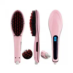 Гребінець випрямляч для волосся з підігрівом та Led дисплеєм Fast Hair Straightener рожевий