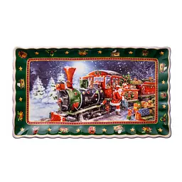 Блюдо сервірувальне новорічне для закусок Santa 30.5 × 17.5 × 2.5 см порцелянове Yiwu HP-SDHK-22