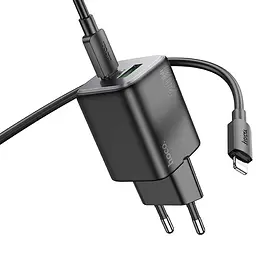 МЗП Hoco N41 Almighty PD20W+QC3.0 (1USB-A/1C) + кабель Type-C to Lightning Black - мініатюра 2