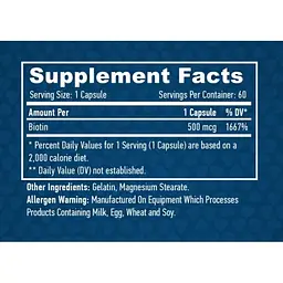 Біотін Вітамін В7 Haya Labs Biotin 500 мкг 60 капсул - мініатюра 3