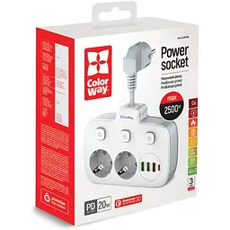 Мережевий фільтр ColorWay olorWay 2x220V/3xUSB-A/1xUSB-C (CW-CHE24PDW) - мініатюра 8