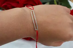Браслет Xuping Jewelry червона нитка з пластиною з каменів 17 см 3 мм домішка ланцюга 3 см золотистий - мініатюра 2