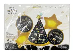 Набір фольгованих кульок "Happy New Year" 5 шт декоративні для свят - мініатюра 2