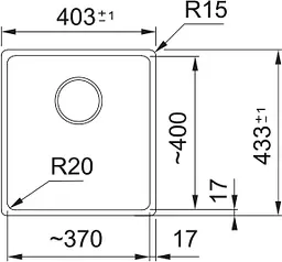 Franke Мийка кухонная Franke Maris, фраграніт, прямокутник, без крил, 403х433х200мм, чаша - 1, монтаж під стільницю, MRG 110-37, чорний матовий - мініатюра 2