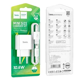 Комплект адаптер і кабель Hoco C106A Lightning Cable Leisure single port charger білий - мініатюра 9
