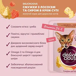 Вологий корм для котів Delickcious Смужки з лососем та сиром в крем супі 85 г - мініатюра 3