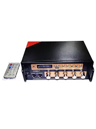 Підсилювач звуку 2-х канальний 2x60Вт Bluetooth стереопідсилювач з 2 мікрофонними входами караоке та пульт 220V та 12V USB FM інтегральний UKC SN-222BT - мініатюра 6