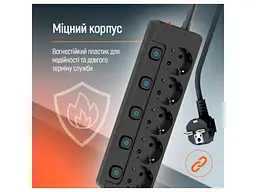 Мережевий фільтр-подовжувач ColorWay 2 м Black (CW-PSEA52SBK) - мініатюра 8
