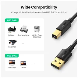 Кабель для принтера USB 2.0 AM/BM 5.0m US135 black Ugreen (10352) - мініатюра 5