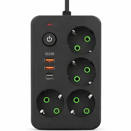 Мережевий фільтр-подовжувач 4 розетки 2xUSB-A 1xUSB-C 5м чорний подовжувач електричний живлення зарядка Yiwu HP-5-48