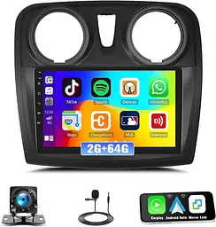 Автомобільне радіо 2G+64G GOHHDL Android 2 Din для Renault Dacia Logan 2 Sandero B52 2012-2019 з Carplay Android Auto, 9-дюймовий