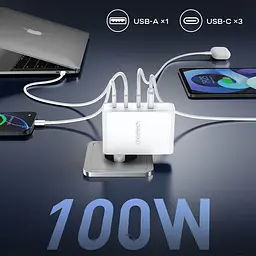 Мережевий зарядний пристрій Choetech PD9002 PD100W GAN USB-A+3xUSB-C White (43-00172) - мініатюра 5