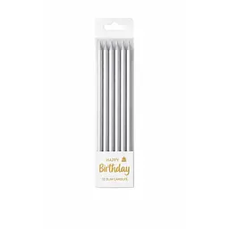 Набір свічок для торта 12 шт срібні, тонкі святкові свічки slim candles для дня народження, декоративні свічки для прикрашування