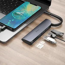 Type-C адаптер хаб Hoco Easy connect adapter HB17 на USB3.0x3 + SD / microSD - мініатюра 3