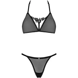 Напівпрозорий комплект Obsessive Celia Noir 2-pcs set XS/S, бюстгальтер, стрінги - мініатюра 3