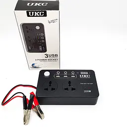 Автоінвертор-перетворювач 12 V-220 V 200 W з екраном, 3 USB-порти, 2 розетки, 3 порти 5.5х2.5 UKC 7064 - мініатюра 11
