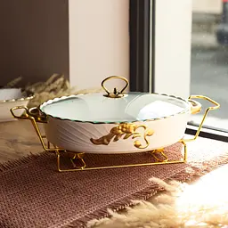 Марміт порцеляновий  Yiwu  Margaret 2 л 35х25 см зі скляною кришкою (YYSH1216) Yiwu YYSH1216 - мініатюра 2