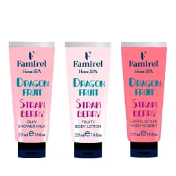 Набір для душу Famirel Home Spa "Dragon Fruit & Strawberry" для шовковистості і ніжності шкіри (086219, 086059, 086004)