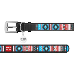 Нашийник для собак Waudog Design Етно, шкіряний, з QR паспортом, 27-36х1, 5 см, чорний - мініатюра 3