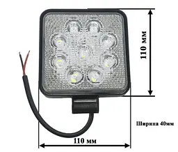 Додаткова LED фара Лідер / 110x110x50 mm / 27W / 3W x 9 / 10-30V / Ближнє світло 1 шт. - мініатюра 2