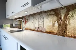 Кухонний фартух Осінній настрій вінілова наклейка лист дерева Бежевий 65х250 см Happy Pocket Z180726 - мініатюра 6