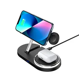 Настільна бездротова док станція 3в1, H102, чорна, підтримка MagSafe, підходить для iPhone, AirPods та Apple Watch, універсальний зарядний пристрій для телефону, навушників та годинників, швидка бездротова зарядка, ArmorStandart (ARM78103) - мініатюра 5