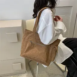 Жіноча текстильна вельветова сумка на плече містка шоппер на кожен день Lilly P2-1468B Бежевий - мініатюра 2