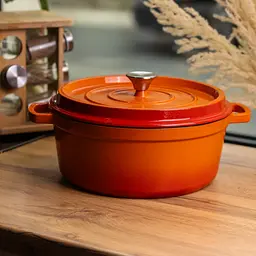 Кокотниця чавунна емальована 6 л, помаранчевий Yongkang HP-FLG-6 ORANGE - мініатюра 2