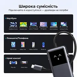USB-C хаб UGREEN Uno CM888 концентратор 6-в-1 2 USB-A та 2 USB-C для даних USB 3.2 до 10 Гбіт/с відеовихід HDMI 4K 60 Гц для HDMI потрібен відеовихід USB-C на джерелі з підтримкою заявленого режиму наскрізне заряджання з входом PD до 100 Вт індикація стану емодзі без встановлення драйверів для macOS Windows Linux темно-сірий із чорними елементами (35998) - мініатюра 8