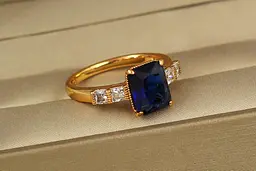 Кільце Xuping Jewelry Великий прямокутник з синім каменем р 20 золотисте - мініатюра 2