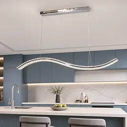 Підвісна лінійна світлодіодна люстра Artlight 523-1200-1-D-CH хромована хвиля з прозорим кришталем, пультом та димером