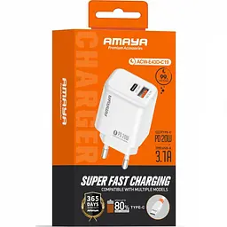 МЗП Amaya E43D PD20W (1USB-A/1C) + кабель USB to Type-C White - мініатюра 2