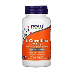 Вітамін Now Foods L-Карнітин, 250 мг, L-Carnitine, 60 вегетаріанських капсул (NF0062)